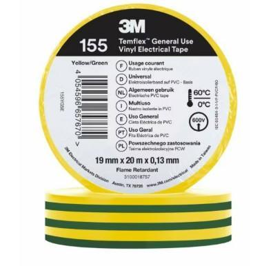 Imagen del producto CINTA ELECTRICA 3M TEMFLEX PVC 155 VERDE/AMARILLO 19MM x 20M