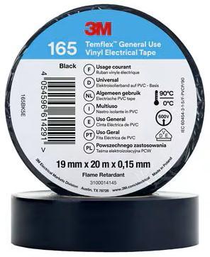 Imagen del producto CINTA ELECTRICA PVC 3M 165 NEGRO 19MMX20MX0,15MM