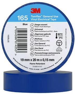 Imagen del producto CINTA ELECTRICA PVC 3M 165 AZUL 19MMX20MX0,15MM