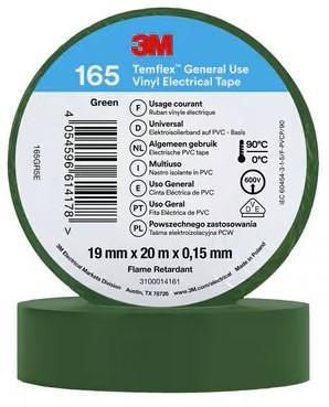 Imagen del producto CINTA ELECTRICA PVC 3M 165 VERDE 19MMX20MX0,15MM